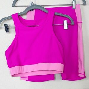 WILO The Label Pink Colorblock Sports Bra and Bike Shorts SET Australian